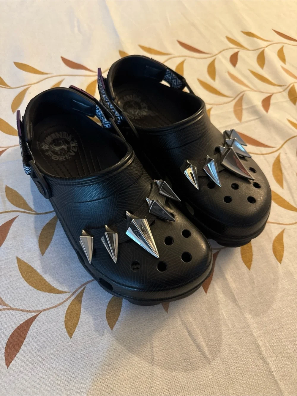 CROCS Wakanda Forever Black Slip-On Clogs with Silver Spike Studs